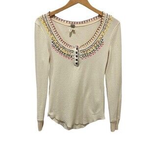 We The Free Cream Long Sleeve Top with Multicolor Accents